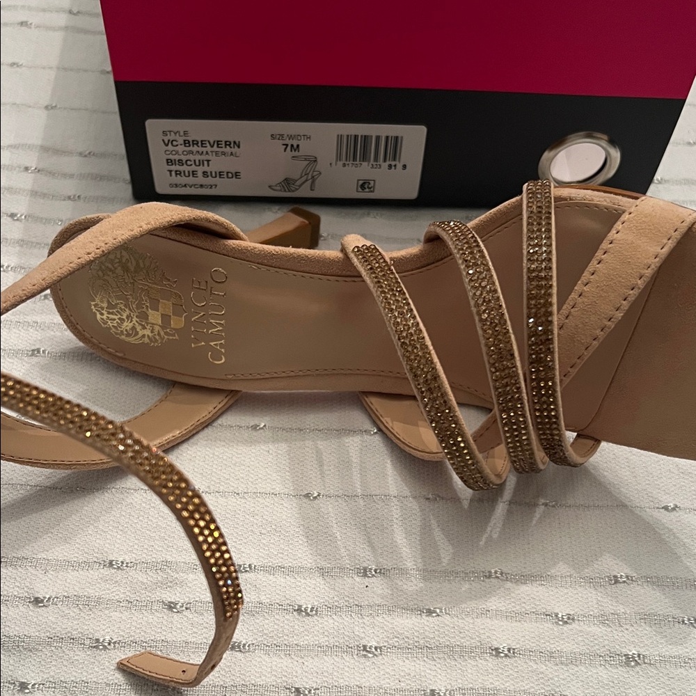 Vince Camuto Biscuit Suede Heels with Rhinestone Straps